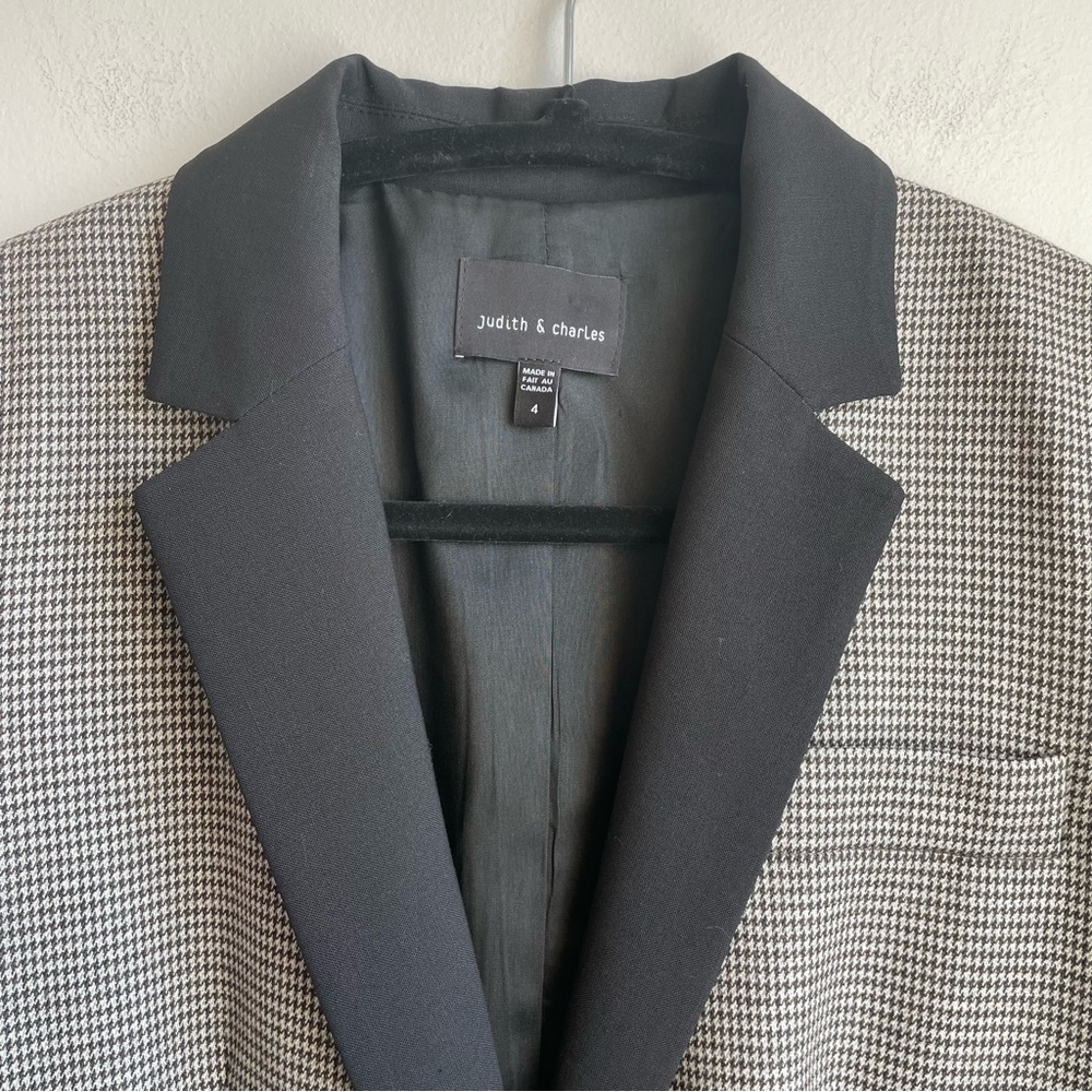 98% Virgin Wool Blazer Houndstooth with Black Lapel-Judith&Charles-size 4 - Picture 2 of 7